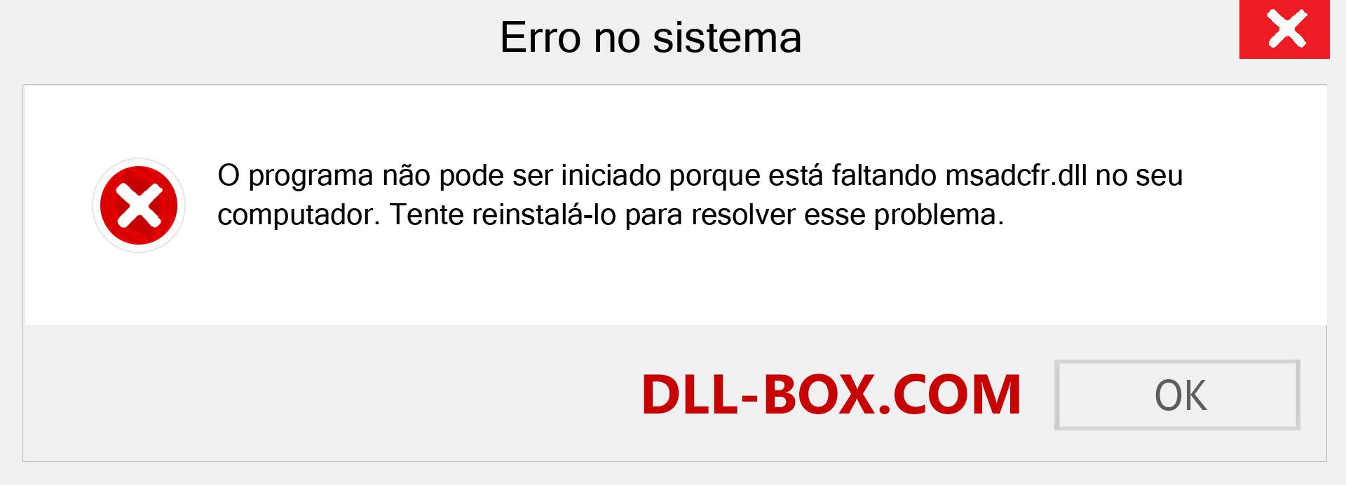 Arquivo msadcfr.dll ausente ?. Download para Windows 7, 8, 10 - Correção de erro ausente msadcfr dll no Windows, fotos, imagens